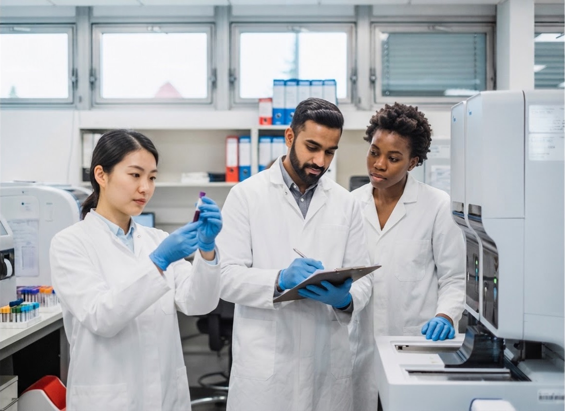 Researchers working together in a laboratory