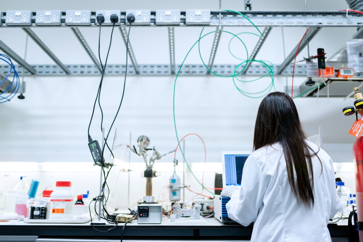 Laboratory bench with analytical equipment